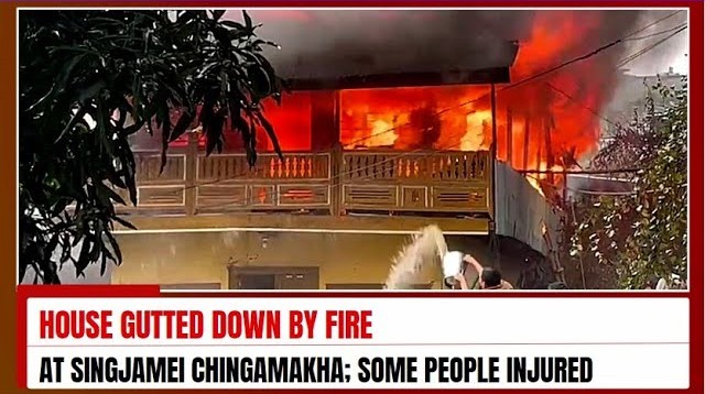 Fire Engulfs Two Wooden Houses in Singjamei Chingamakha Liwa Lambi House burn in Sinjamei Chingamka Liwa Lambi, Imphal, Manipur, India